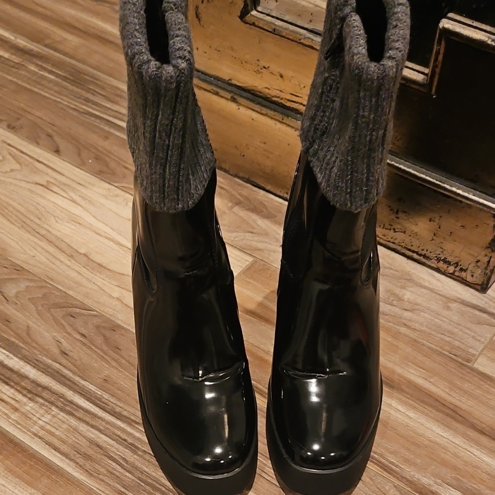 Sweater Cuffed Platform Rain Boots - Picture 7 of 8
